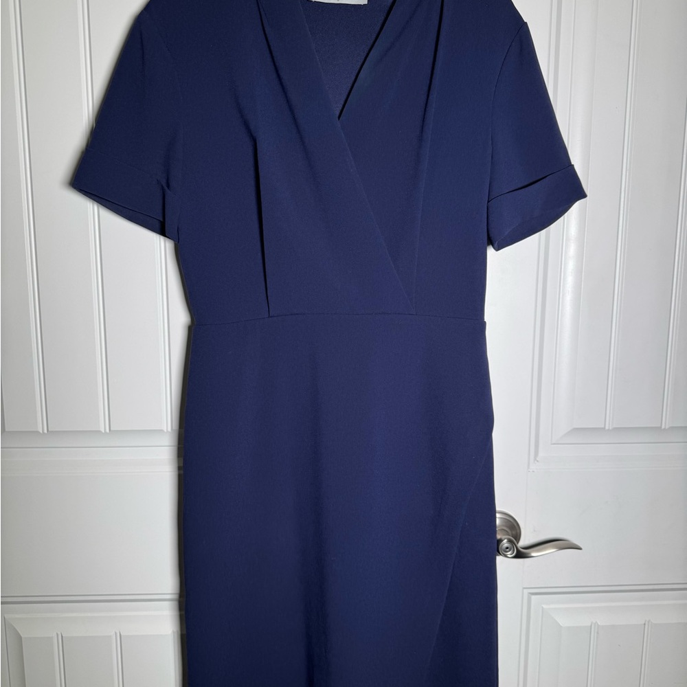 MM Lafleur Tory Dress Dark Iris Navy 8 Short Sleeve Midi Length Career Blue
